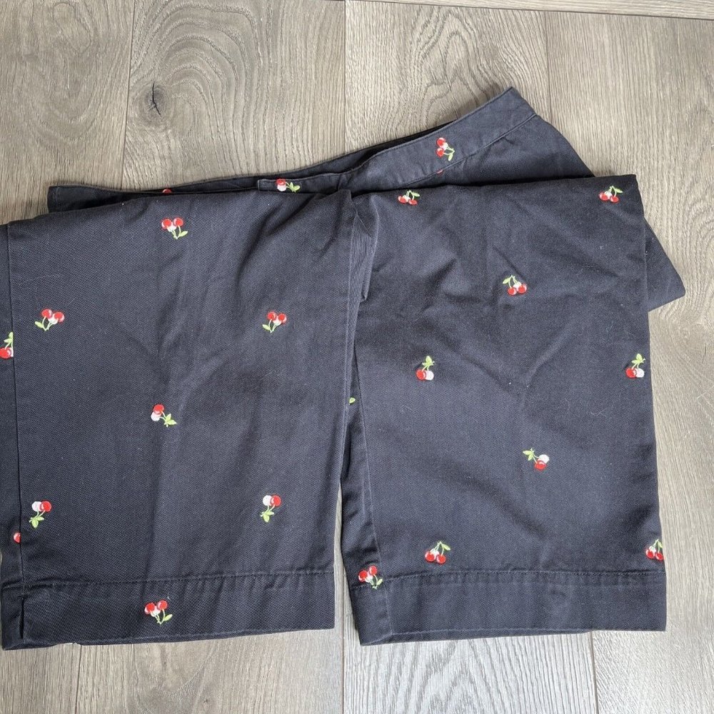 Casablanca Sport Capri Pants Womens 14 Black Embroidered Pink Red Cherries - Picture 3 of 8